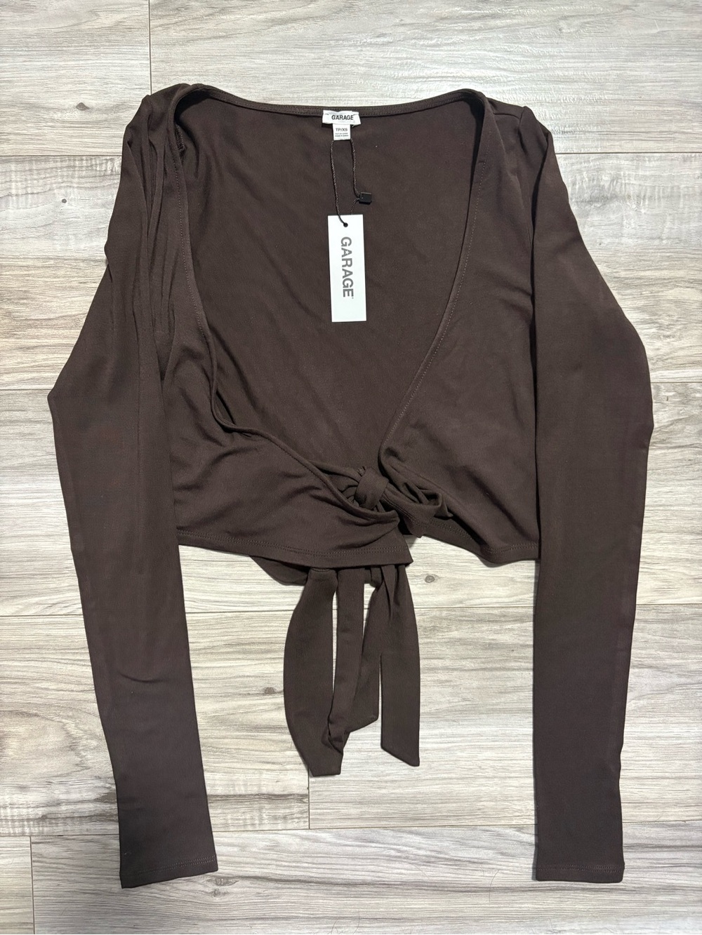 Garage Brown Long-Sleeve Tie-Front Crop Top